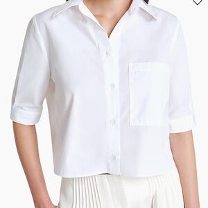TWP Short Lived Crop White Button-Front Short Sleeve Shirt - Women